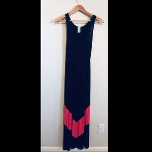 Black & Coral Chevron Maxi Dress
